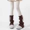 Brown knit leg warmers with drawstring ties in Japanese JK style for women - One Size / Dark Coffee