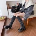 Calentadores de punto gris oscuro con nervaduras verticales, por encima de la rodilla - Talla única / gris oscuro