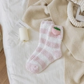 Pink and white striped coral fleece socks with cute 3D strawberry detail for winter - One Size / Pink - Strawberry Decor