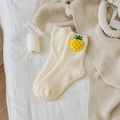 Cream coral fleece mid-calf socks with 3D pineapple decor for cozy winter warmth - One Size / Beige - Pineapple Decor