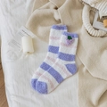 Calze accoglienti a righe in pile corallo con decorazione uva viola per le donne - Taglia unica / Viola - Decorazione Uva