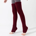 Detailed texture of burgundy ribbed stirrup leg warmers for women's winter outfits - One Size / Burgundy