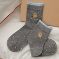 Cute gray and blue mid-calf socks featuring bear embroidery and stylish dots - One Size / Dark Gray