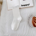 Calcetines blancos media caña de algodón para mujer estilo japonés con puño elástico - Talla única / Media Pierna Blanco