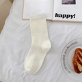 Calcetín individual de algodón blanco crema estilo japonés con puño acanalado suave - Talla única / Beige Media Pantorrilla