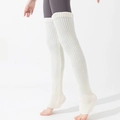 White ribbed knit over-knee leg warmers in thick elastic material for winter wear - One Size / White