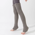 Grey knitted over-knee leg warmers with ribbed texture and open heel for women - One Size / Light Gray
