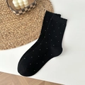 Minimalistische schwarze Wadenstrümpfe mit weißen Punkten und zartem Wellenrand - Schwarz