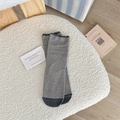 Classic black and grey striped crew socks for women with contrasting toe and heel details - Dark Gray