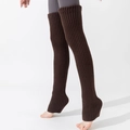 Extra-long knitted stirrup leg warmers in dark brown color for autumn and winter outfits - One Size / Coffee