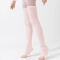 Long light pink ribbed knit leg warmers for women over knee style for yoga and dance - One Size / Pink