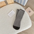 Minimalist black and white striped cotton crew socks with contrasting black toes and cuffs - Coffee