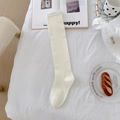 Creamy white ribbed knit over-the-knee high socks in minimalist Japanese style - Beige