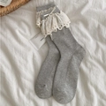Chaussettes grises style ballet avec dentelle blanche et petits nœuds élégants - Taille unique / Gris