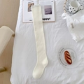 Classic pure white over-the-knee socks with vertical knit texture and soft cotton blend - One Size / Over-the-knee Beige