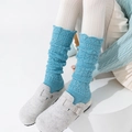 Sky blue hollow knit slouch socks with wave pattern paired with grey felt clogs - One Size / Light Blue