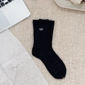 Sweet ballet style black mesh socks featuring decorative white pearl bow details - One Size / Black