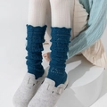 Pfauenblaue Kniestrümpfe aus Wolle mit Retro-Lochmuster und gewellter Textur für Damen - Dunkelblau