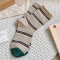 Calze a righe retrò in kaki e bordeaux per uno stile accademico vintage e di tendenza - Taglia unica / Caffè chiaro con punta verde