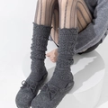 Dark grey hollow-out knit wool leg warmers featuring delicate bow textured slippers - One Size / Dark Gray