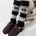 Jambières d'hiver Fair Isle en marron foncé et beige avec motifs de flocons de neige - Taille unique / Café
