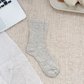 Light gray knit socks featuring delicate pearl bow accents and breathable mesh texture - One Size / Beige Khaki