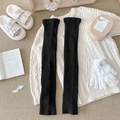 Japanese style black ribbed knit leg warmers for women in a cozy winter flatlay setup - One Size / Black