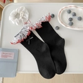 Süße schwarze Söckchen mit weißem Spitzenrand und schwarzer Schleife im Ballett-Stil - Einheitsgröße / Schwarz