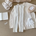 Japanese style white cable knit leg warmers with matching sweater and furry slippers - One Size / White