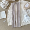 Japanese JK style gray ribbed knit leg warmers for women in cozy winter aesthetic - One Size / Khaki