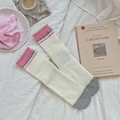 Calze a righe con bordo rosa a volant e dettagli a fiocco in misto cotone crema - Taglia unica / Stile Fiocco (Crema/Rosa/Grigio)