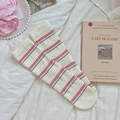 Calze a metà polpaccio bianco crema con strisce rosa e grigie in maglia a coste - Taglia unica / Stile Cuore (Crema/Rosa/Grigio)