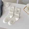 Creamy white ballet style ribbed socks with bow and heart pendant detail - Metallic Silver