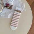 Calze a righe rosa in cotone con bordo marrone arrotolato in stile college vintage - Taglia unica / Bianco