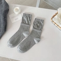 Sweet ballet style grey slouch socks with white ribbons and small heart metal pendant - Gray (Silver Bow)