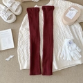 Japanese style burgundy knitted leg warmers with ribbed texture for winter fashion - One Size / Burgundy