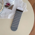 Vintage blue-gray and brown striped mid-calf socks with stylish rolled cuff design - One Size / Dark Gray