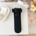 Japanische Lolita-Socken in Schwarz mit Spitzenrüschen und süßen Schleifen-Details - Einheitsgröße / Schwarz