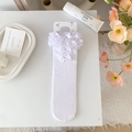 Weiße Lolita Socken aus Netzstoff mit Spitze und süßen Schleifen für Mädchen - Einheitsgröße / Weiß