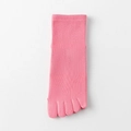 Pink mid-calf five-toe socks in breathable cotton knit with ribbed cuffs for women - Rose Red