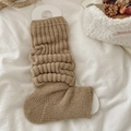 Khaki slouch leg warmers in thick rainbow speckled knit with ribbed cuffs for women - One Size / Brown