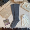 Dark grey knitted over-the-knee socks with hollow lace patterns and wavy edges - Dark Gray