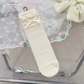 Beige crew socks with cute bow detail and ruffled cuffs in sweet Japanese style - Beige Bowknot