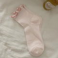 Rosa Baumwollsocken mit ästhetischem Rüschensaum und geripptem Textur-Design - Rosa