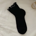 Schwarze Baumwollmischung Söckchen mit elegantem dunkelgrauem Rüschenrand-Design - Schwarz