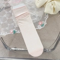 Süße hellrosa Socken mit weißem Blumenmuster und elastischem Rippenbündchen - Blumen-Hohlmuster / Flaches Rosa