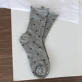 Grey cotton mid-calf socks with black bow patterns and minimalist rolled cuffs - One Size / Light Gray