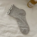 Japanese style sweet grey knit socks with white ruffled trim and vertical ribbed texture - Light Gray