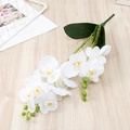 Kunstmatige witte phalaenopsis orchideetak met gele harten en groene bladeren op hout - Kleine Orchidee met 2 Takken / Wit