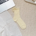 Ballet style cream yellow ribbed socks with silk ribbon bow and lace details - Organza Bow (Creamy Yellow)